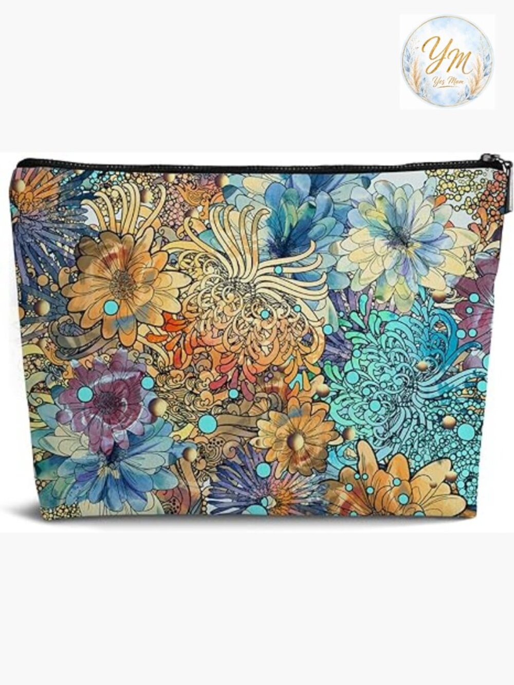 Vintage Leather Makeup Bag with Wildflower Prints, Zipper Pouch for Travel - Picture 1 of 6